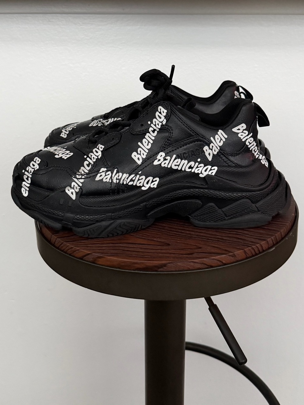 Balenciaga Black Sneakers with White Logo Print Men